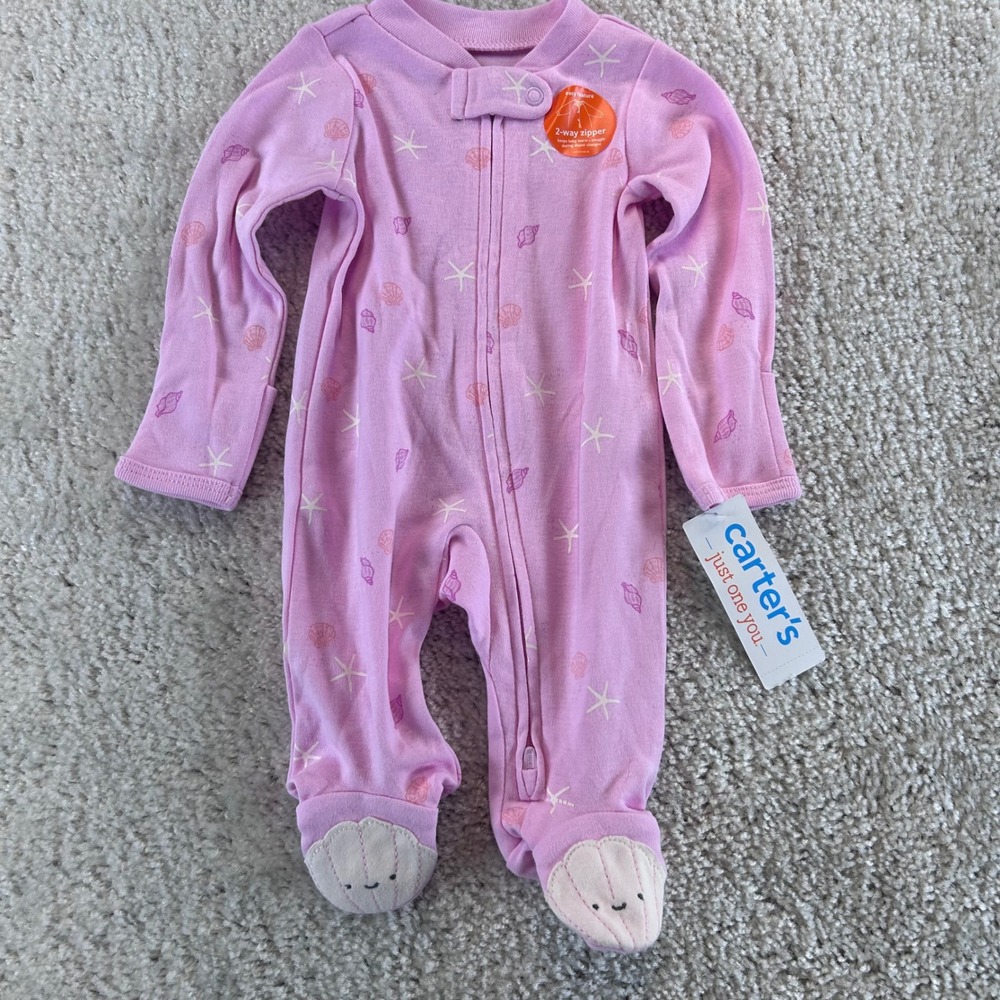 Carters Just One You Newborn Pink Starfish Shell 2-Way Zip Footed Sleep Play